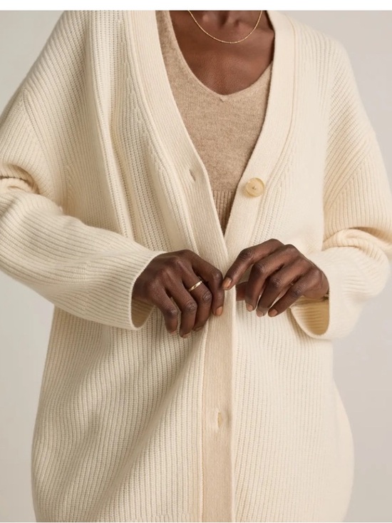 Quince Sweaters - Quince Cream Ribbed V-Neck Cardigan